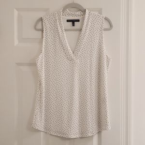 WHBM Women's sleeveless shell top off white with black polka dots